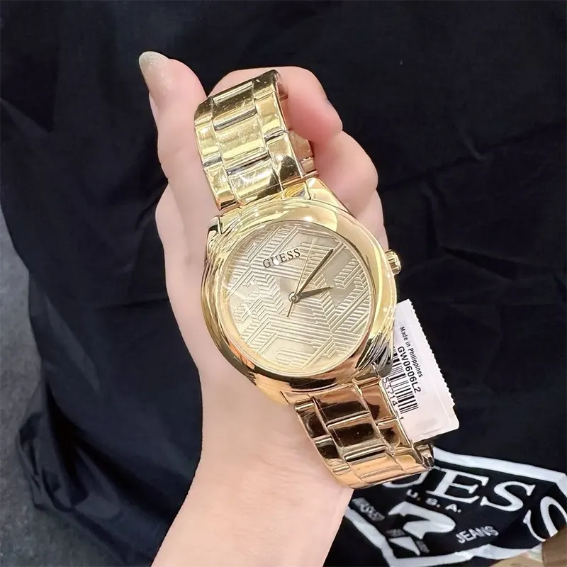 Guess Cubed Quartz Champagne Dial Ladies Watch- GW0606L2